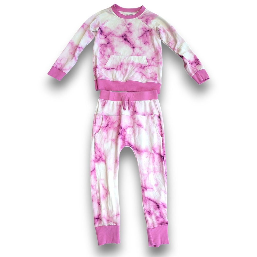 LEV baby Marbled Pink Sweatshirt + Jogger Set Outfit Girls 7-8